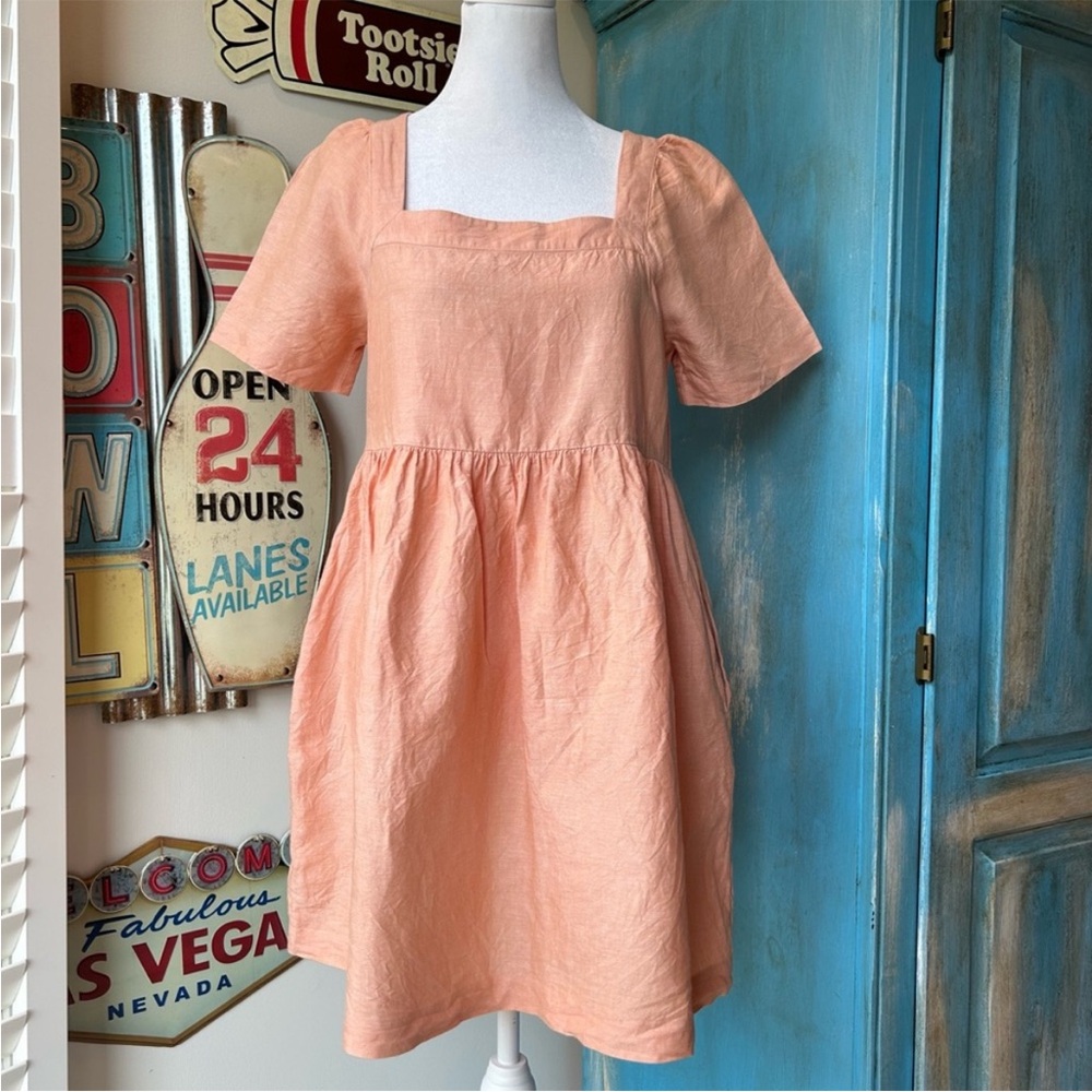 Madewell Creamsicle Allie Linen Blend Square Neck Babydoll Mini Dress - Picture 2 of 10
